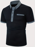 kkboxly  Men's Polo Shirts, Casual Black Slim Fit Lapel Button Up Polo Shirt