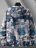 kkboxly  Men's Floral Print Hooded Jacket, Casual Trendy Zip Uo Hoodie For Spring Fall