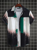 kkboxly  Men's Casual Cotton Contrast Color Short Sleeve Shirt, Male Hawaiian Shirt For Summer Beach Vacation
