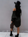 kkboxly  Solid Sweater Dress, Casual V Neck Long Sleeve Versatile Dress, Women's Clothing
