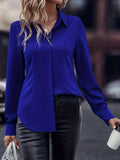 kkboxly Solid Button Front Blouse, Casual Long Sleeve Collar Work Blouse, Women's Clothing
