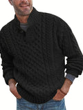 kkboxly kkboxly  All Match Knitted Cable Sweater, Men's Casual Warm Middle Stretch Stand Collar Pullover Sweater For Fall Winter