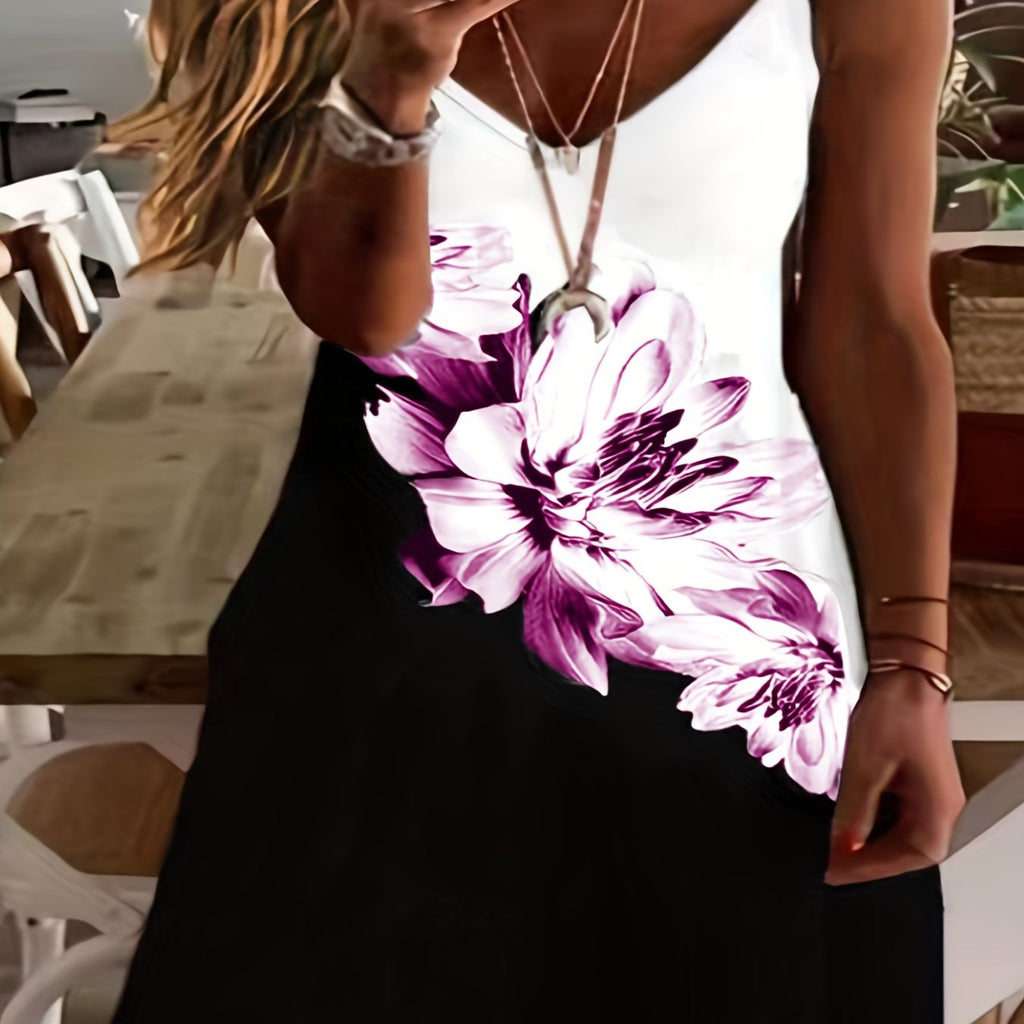 Kkboxly   Floral Print Spaghetti Dress, Sleeveless V-neck Cami Dress, Casual Every Day Dress, Women's Clothing