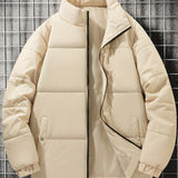 kkboxly  Men's Warm Padded Jacket, Casual Lapel Puffer Coat For Fall Winter
