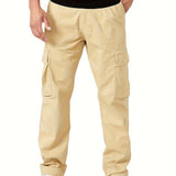dunnmall  kkboxly  Trendy Solid Cargo Pants, Men's Multi Flap Pocket Trousers, Loose Casual Outdoor Pants, Men's Work Pants Outdoors Streetwear