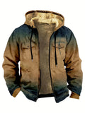 kkboxly  Men's Warm Fleece Zip Up Hooded Coat With Multi Pocket For Fall Winter