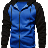 kkboxly  Fall/Winter Men's Colorblock Raglan Sleeve Zip Up Drawstring Hoodie