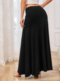 kkboxly  Solid High Waist Skirt, Casual Maxi Skirt For Spring & Fall, Women's Clothing