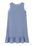 Kkboxly  Polka Dot Ruffle Hem Dress, Casual Crew Neck Sleeveless Tank Dress, Women's Clothing