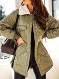 Solid Argyle Print Parka, Casual Button Front Long Sleeve Warm Outerwear, Women's Clothing
