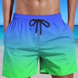 kkboxly  Men's Plus Size Gradient Color Shorts Beach Pants Holiday Shorts, Elastic Drawstring Sports Short Pants