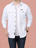 kkboxly  Men's Casual Button Up Long Sleeve Multi-pocket Cotton Cargo Shirt, Men's Clothes For Spring Summer Autumn, Tops For Men