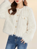 kkboxly  Button Front Plush Coat, Chic Long Sleeve Coat For Fall & Winter, Women's Clothing