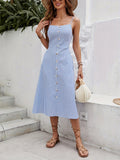 kkboxly  Striped Print Sleeveless Dress, Sexy Spaghetti Strap Midi Dress, Women's Clothing