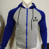 kkboxly  Men's Hoodie, Color Block King Print Color Block Raglan Sleeve Drawstring Hoodie