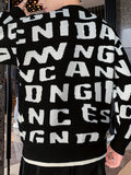 kkboxly  All Match Knitted Letter Print Sweater, Men's Casual Warm Slightly Stretch Round Neck Pullover Sweater For Fall Winter