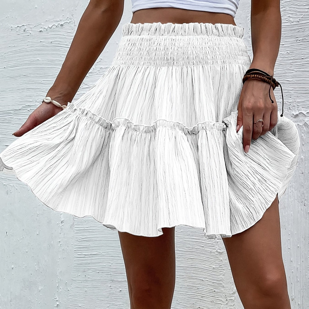 kkboxly  Textured Ruffle Hem Skirt, Casual Smocked Waist Skirt For Spring & Summer, Women's Clothing