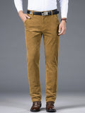 Men's Casual Corduroy Straight Leg Pants, Chic Stretch Trousers