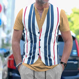 KKBOXLY 2025 popular New summer vacation two-piece T-shirt top men's n sports and leisure stripes slim-fitting crew neck short-sleeved men