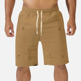 KKBOXLY Summer new 2025 outdoor casual ripped pants men's New simple loose solid color lace-up five-point pants