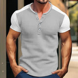 KKBOXLY 2025 men's casual loose short-sleeved n retro tough guy color matching T-shirt men's heavy Henry short-sleeved men's T-shirt