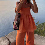 2025 New women's clothing independent station temperament commuter sling solid color loose two-piece set casual fashion suit