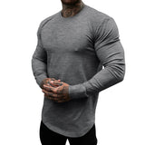 KKBOXLY 2025 autumn and winter fitness long-sleeved slim-fit primer American crew neck elastic casual sports solid color inner top