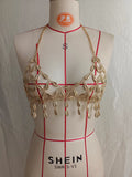 2025  Zq4052 2025 New hot-selling gold melon seed pendant metal chain splicing neck top small vest body chain