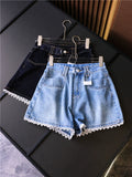 Lace lace washed white high waist thin loose straight pants versatile age-reducing women's pants jeans shorts Z904