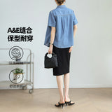 Customized cotton denim short sleeves 2025 summer fashionable and comfortable versatile retro commuting temperament loose short sleeved shirt