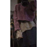 2025  22/7 Mulberry, early autumn literary and retro linen stand-up collar diagonal placket with shoulder-length short small cardigan