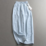 Solid color thin linen blend breathable elastic waist loose wide-leg pants high waist bloomers women's pants casual pants X235