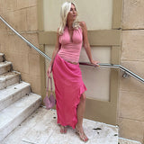 2025 G25ST004  style summer  new New explosive sexy spice girl neck lace lotus leaf dress