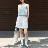 cotton and linen sleeveless vest women's summer commute casual versatile suspender slack slim crew neck striped top