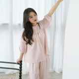 Japanese and Korean version of loose pullover pants set, sweet and cute lace pure cotton polka dot jacquard loose and casual two-piece set