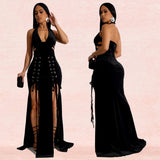 2025 C7156     fashion women's clothing neck bag arm sexy split dress new