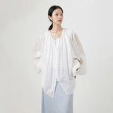 Women's Shirt  Shirt Spring Ramie Women's Weight Breathable Pleated Long Sleeve Top Sunscreen Shirt B0437