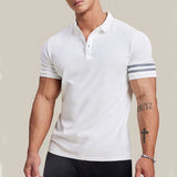 KKBOXLY 2025 popular New summer new polo shirt men's t-shirt lapel top n casual slim-fit striped polo shirt men's