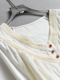 Solid color hollow lace V-neck lace-up elastic waist slim five-quarter sleeve  summer new women's dress dress Z599