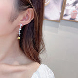 2025 S925 silver needle high-end temperament light luxury earrings wholesale super flash geometric square zircon inlaid long earrings