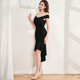 2025 Evening dress female sexy one-word shoulder banquet dinner high-end temperament socialite thin medium and long fishtail dress