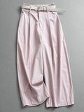 Solid color belt high waist thin loose wide-leg pants commuter suit pants scimitar pants women's pants casual pants Z012