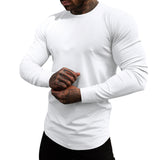 KKBOXLY 2025 autumn and winter fitness long-sleeved slim-fit primer American crew neck elastic casual sports solid color inner top