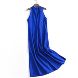 X528 solid color thin minimalist style V-neck sleeveless cotton and linen long dress summer new 2023 commuter temperament dress