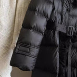 2025 Long waist slim down jacket, thick black coat, high-end Pinghu women's clothing 90 white duck down hooded winter