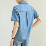 Customized fashion pure cotton denim shirt 2025 summer comfortable and versatile retro loose short-sleeved shirt