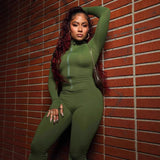 style new New women's clothing fashionable and sexy street solid color zipper long-sleeved crew neck onesie jumpsuit women