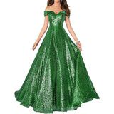 2025Popular trade dress  new one-word shoulder off-the-shoulder dress women's long sequined ball evening dress