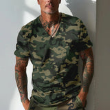 KKBOXLY Wish  Outdoor Jungle Camouflage V-Neck Slim Sexy Camouflage Casual Sports Trend Men's T-Shirt