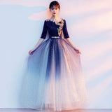 2025 Starry sky evening dress female high-end chorus performance suit blue host student vocal art test adult solo